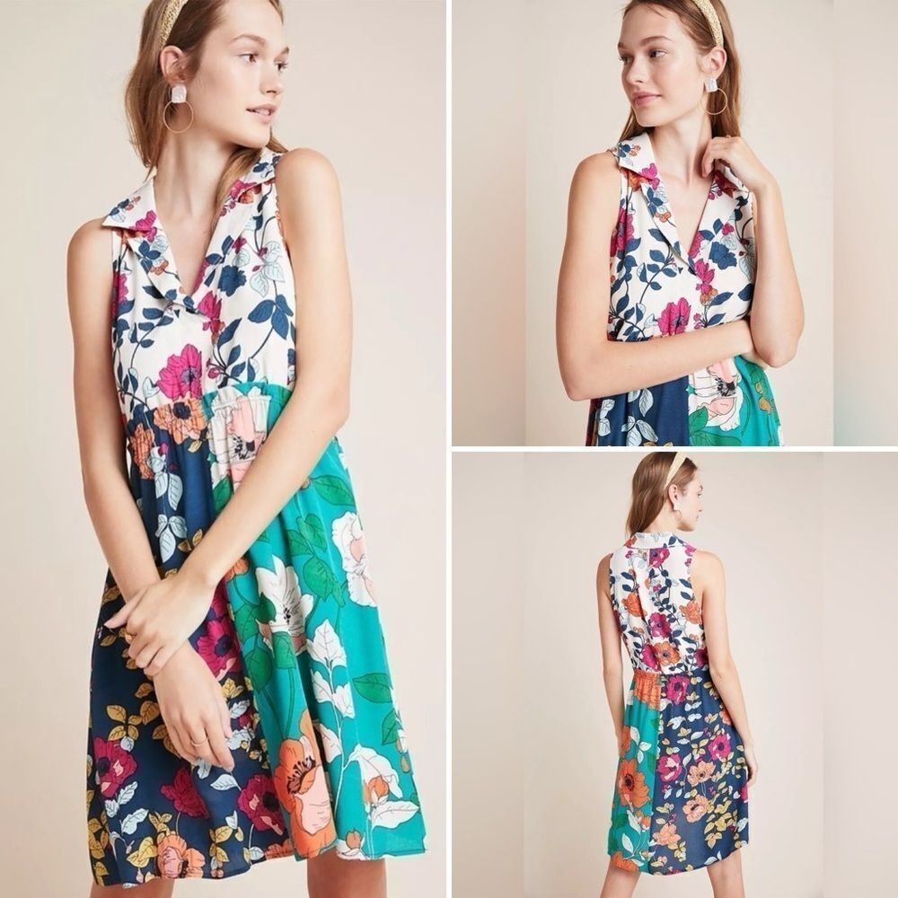 Anthropologie Dinah Collared Halter Floral Print Sleeveless Midi Dress Sz 0